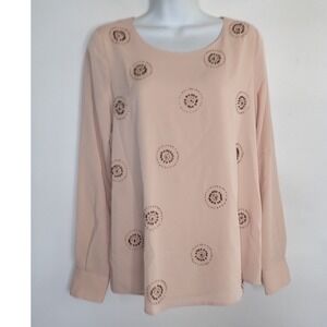 MM Couture Womens Beaded Medallion Long Sleeve Blouse Peach Small NWT